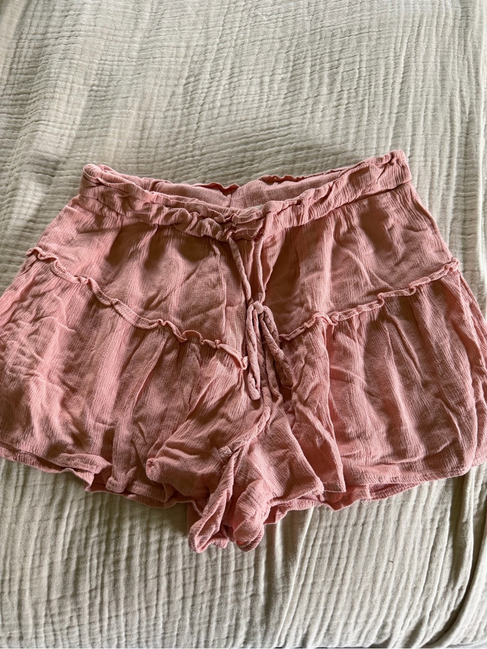 Altar'd State Pink Gauze Ruffle Drawstring Shorts